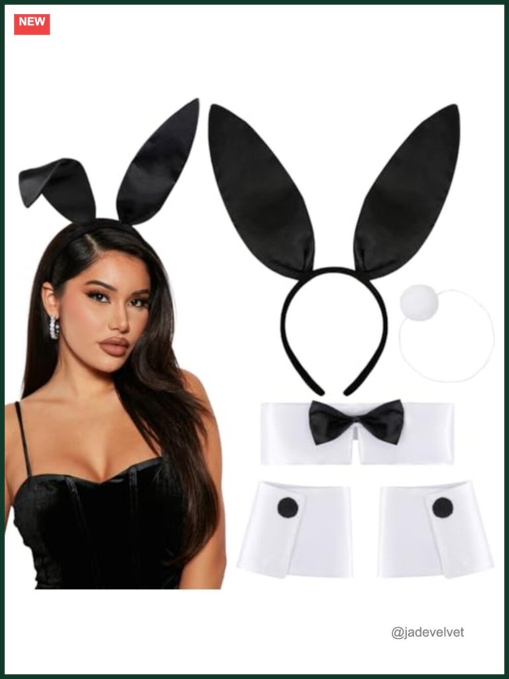 Bunny Costume Set Women Rabbit Ears Headband Bowtie Cuffs Tail Party Cosplay